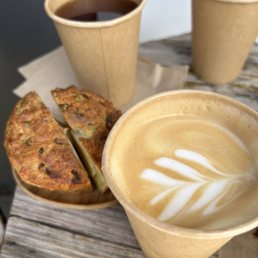 Latte, teas, and a cheese muffin