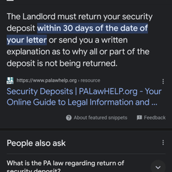 Herbert Halsband Properties - Photos of PA laws stating deposit must be RETURNED within 30 days.