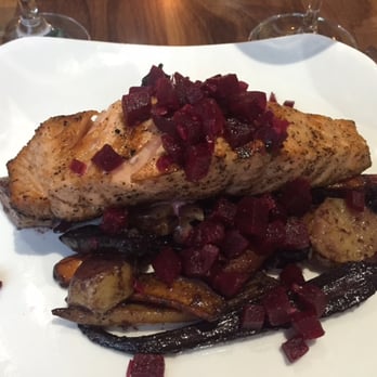 Harvest - Wood grilled salmon with roasted fingerling potatoes and beets - Wine Bars Near Me - New Haven, Connecticut Harvest - Wood grilled salmon with roasted fingerling potatoes and beets - Wine Bars Near Me - New Haven, Connecticut