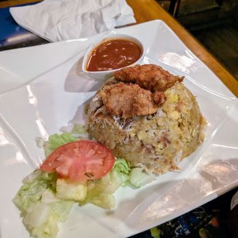 Caridad China - mofongo with boneless fried chicken chunks - Latin American Near Me - Brooklyn, New York