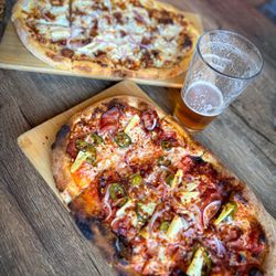 Flame & Cork Wood Fired Pizzas, Vinos & Brews - Spicy Hawaiian & CBR Pizza