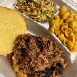 The Meat Candy BBQ - Pulled pork sandwich and two sides