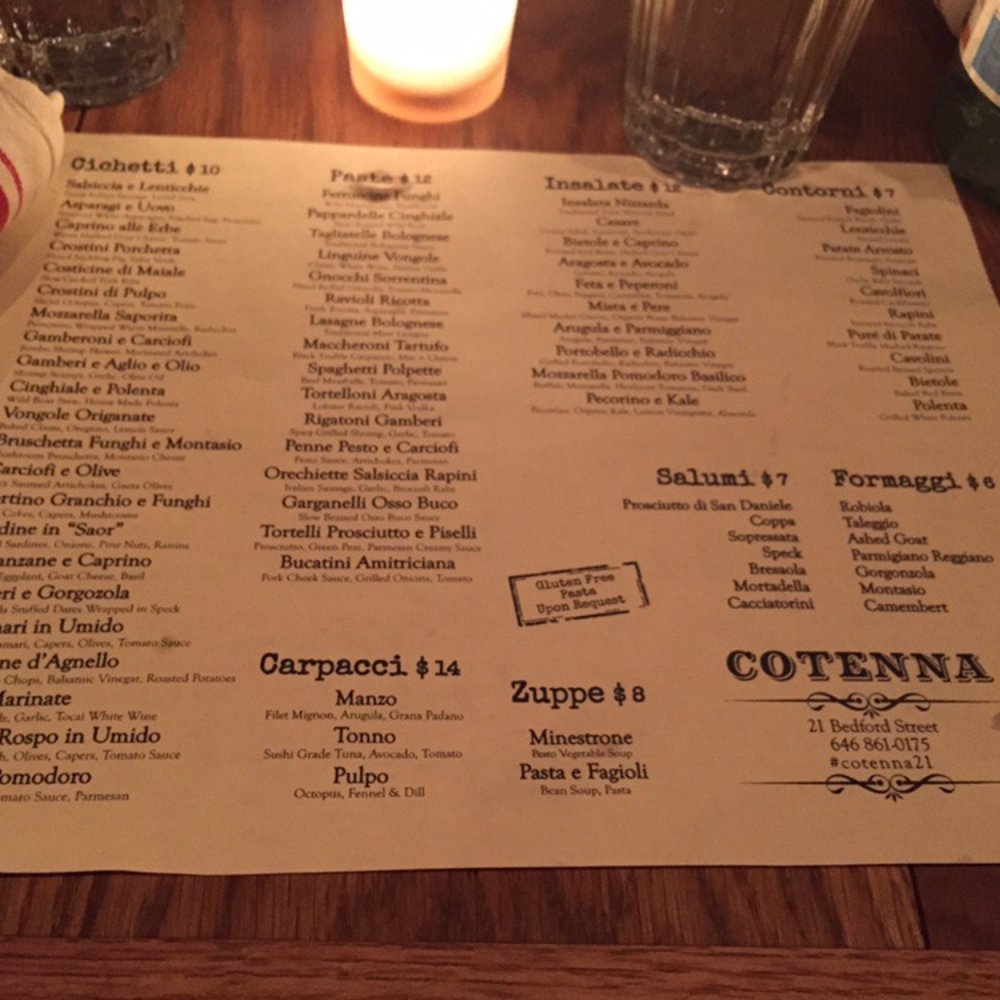 Cotenna - Menu - Italian Near Me - New York, New York