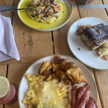 Lola's Garden - Grits, French toast, two eggs anyway (scrambled with cheddar) with the pork roll - Bars Near Me - Ardmore, Pennsylvania Lola's Garden - Grits, French toast, two eggs anyway (scrambled with cheddar) with the pork roll - Bars Near Me - Ardmore, Pennsylvania