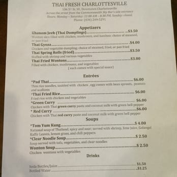 Thai Fresh - Menu in 10/2015. - Thai Near Me - Charlottesville, Virginia Thai Fresh - Menu in 10/2015. - Thai Near Me - Charlottesville, Virginia