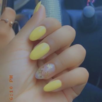 Urban Nail Boutique - Acrylic setttt with gel polish and gold stars. Shape is almond! Yay - Nail Salons Near Me - Lake Grove, New York Urban Nail Boutique - Acrylic setttt with gel polish and gold stars. Shape is almond! Yay - Nail Salons Near Me - Lake Grove, New York