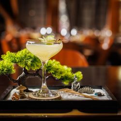 Kai - Kai Zen Garden cocktail includes: Bombay dry gin, fresh cucmber, jasmine tea, honey, lemon, thai basil