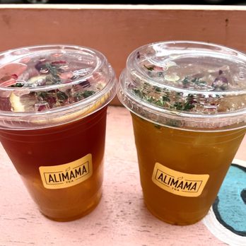 AlimamaTea - Left: White Peach Sencha w Aiyu Jello; Right:  White Jasmine - Desserts Near Me - New York, New York