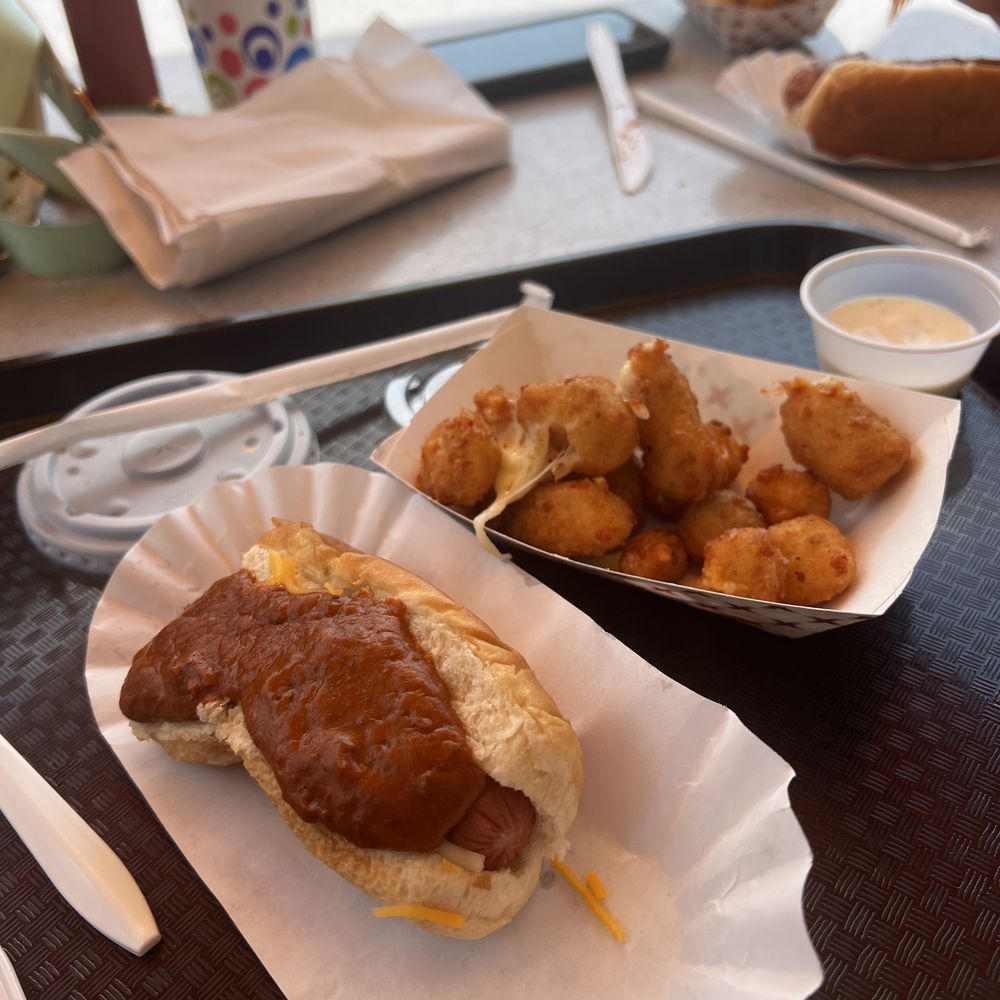 Chili cheese dog and cheese curds. Best curds I've ever had. Highly rec!!! Chili cheese dog and cheese curds. Best curds I've ever had. Highly rec!!!