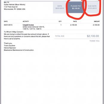 Moonworks Home Improvement - This is the invoice that is still owed. - Roofing Near Me - Woonsocket, Rhode Island