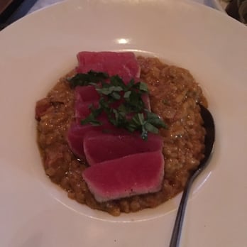 Carmelina's - Tonno con pesto Siciliano (ahi tuna with pesto risotto) - Italian Near Me - Boston, Massachusetts Carmelina's - Tonno con pesto Siciliano (ahi tuna with pesto risotto) - Italian Near Me - Boston, Massachusetts
