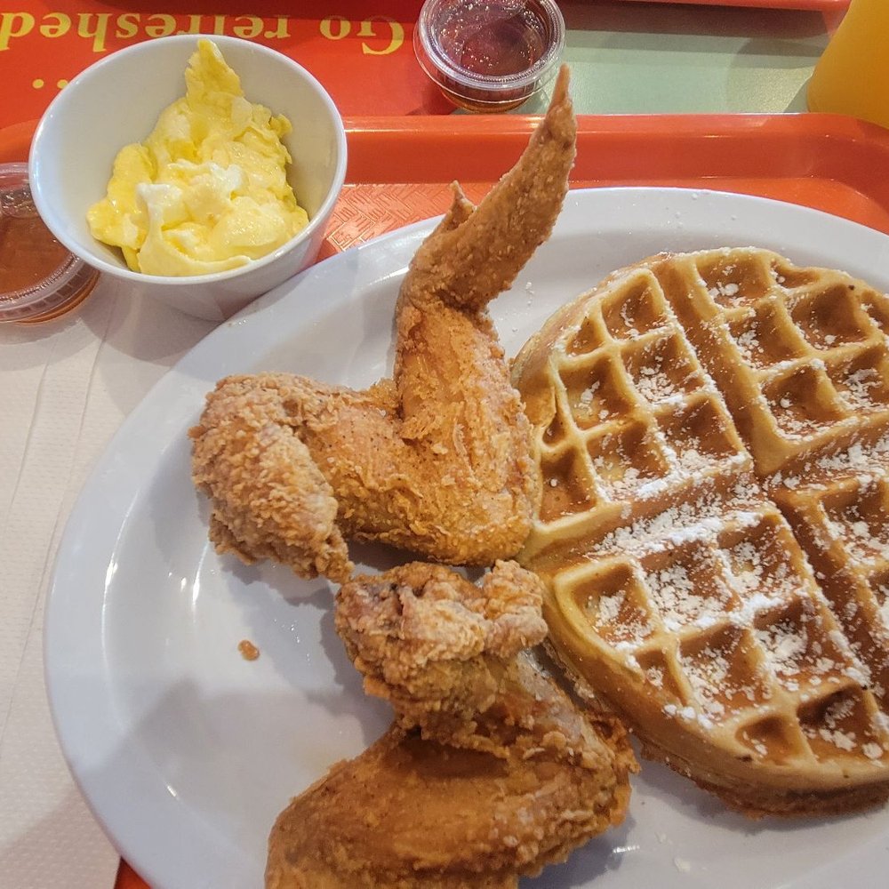 Wafflez-N-Creamz - Plain waffle w 2 chicken wings and side scrambled egg - Ice Cream & Frozen Yogurt Near Me - Humble, Texas Wafflez-N-Creamz - Plain waffle w 2 chicken wings and side scrambled egg - Ice Cream & Frozen Yogurt Near Me - Humble, Texas