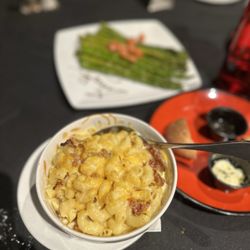 Think Prime Steak House - Side of Mac n cheese and Asparagus - not bad