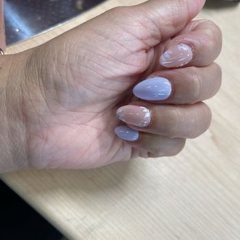 Aura Nail Place - Blue ish lavender with flower accents - Waxing Near Me - Orange, California