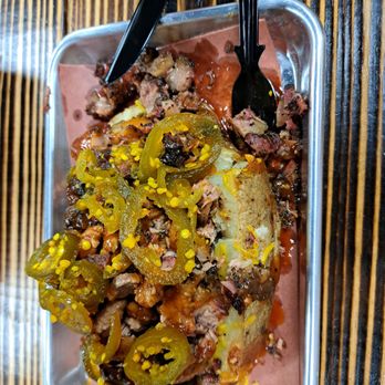 Rockin J’ Smokehouse - Chop beef baked potatoe - Barbeque Near Me - Brady, Texas Rockin J’ Smokehouse - Chop beef baked potatoe - Barbeque Near Me - Brady, Texas