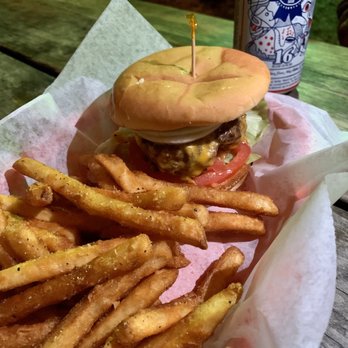 Dino's - Dino's cheeseburger and fries (and a PBR for good measure). - American Near Me - Nashville, Tennessee