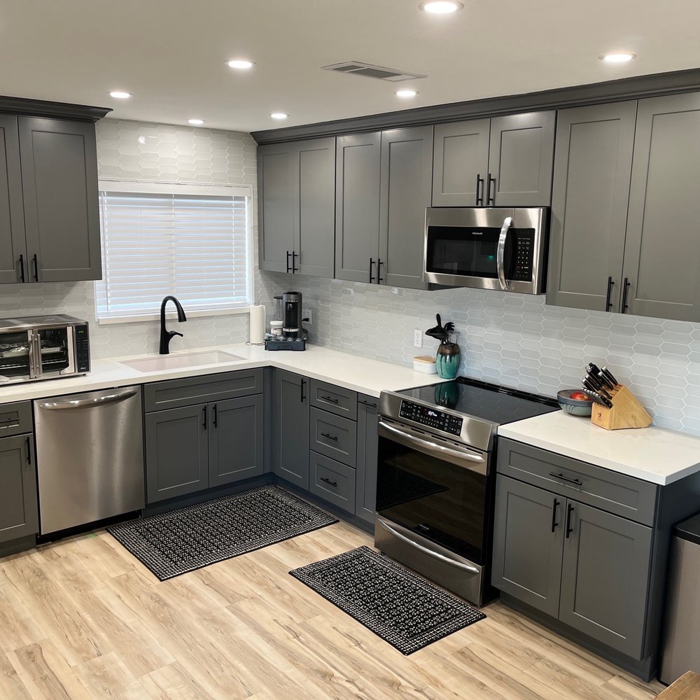 New cabinets, countertops, backspace, appliances.. the whole works!