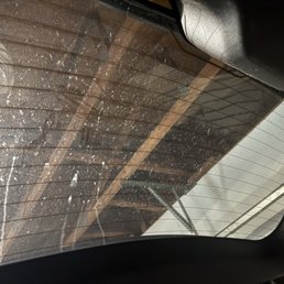 Inside look of streaked rear window