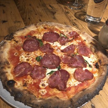 Wood Stack Pizza Kitchen - Sopressata pie (there's a sweetness to the meat wouldn't order again) - Pizza Near Me - Pine Brook, New Jersey