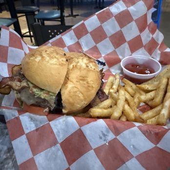 Corky's Gaming Bistro - Timber Beast with gluten free bun (Fries are battered and not gf - they will sub on request) - Escape Games Near Me - Grapevine, Texas