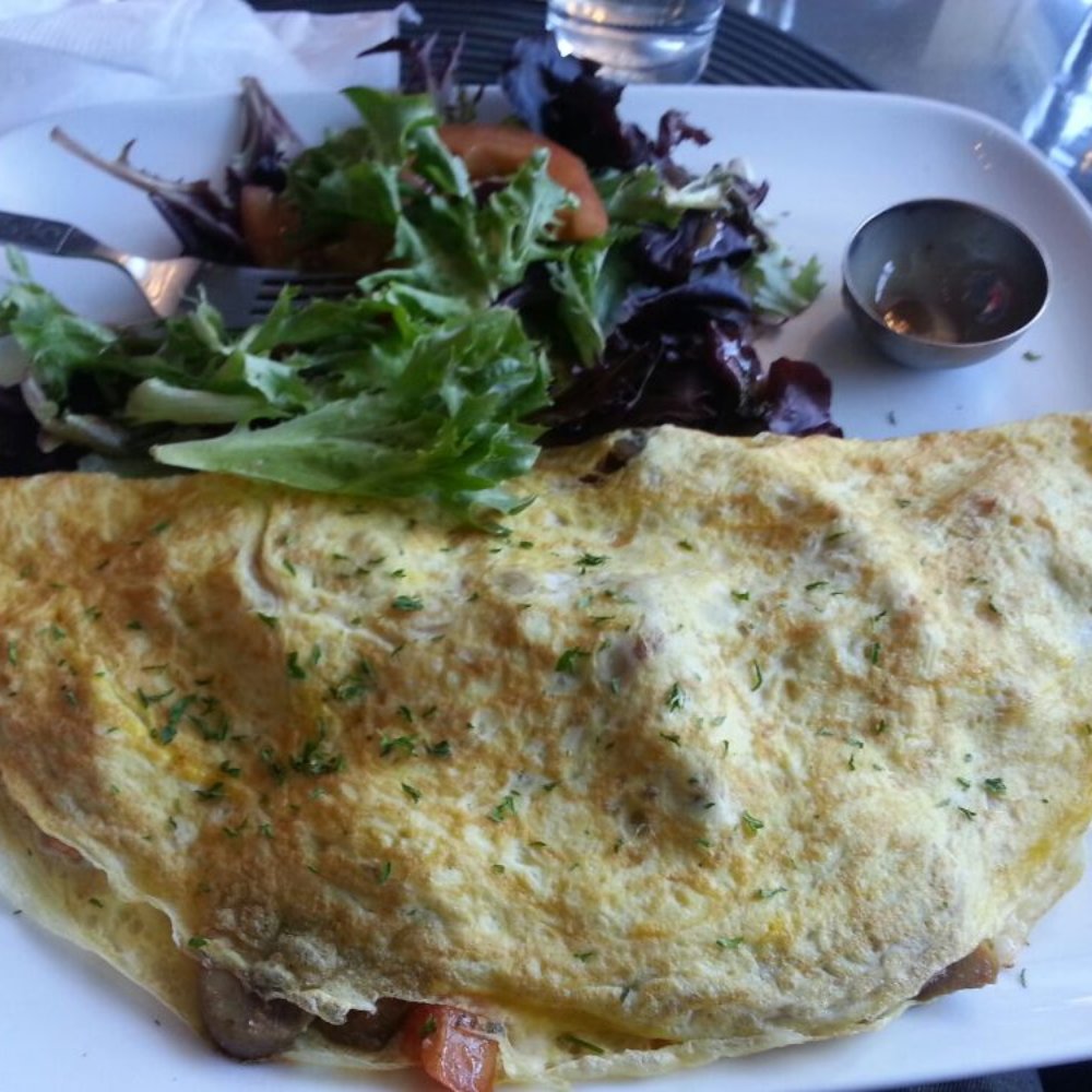 Cafe Paris - Egg omelette with chicken, tomatoes, mozzarella, greens salad with balsamic vinaigrette - Creperies Near Me - Metuchen, New Jersey Cafe Paris - Egg omelette with chicken, tomatoes, mozzarella, greens salad with balsamic vinaigrette - Creperies Near Me - Metuchen, New Jersey