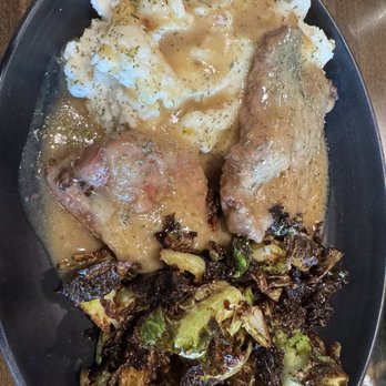 Willows & Pine - Pork chops mashed potatoes and Brussels - Cajun/Creole Near Me - Oakland, California Willows & Pine - Pork chops mashed potatoes and Brussels - Cajun/Creole Near Me - Oakland, California