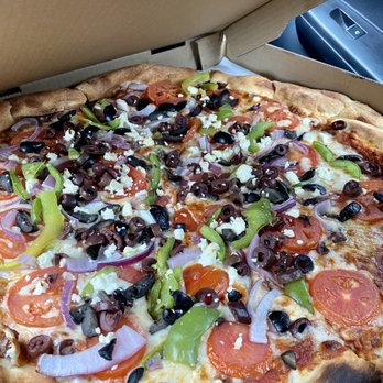 Pizza a'fetta - Medium Mediterranean Pizza, $27. Bland. - Pizza Near Me - Cannon Beach, Oregon