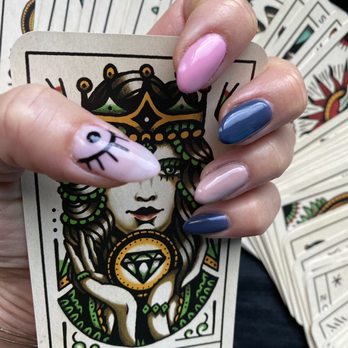 InstaBeauty - Gel manicure, multi color with hand painted evil eye - Nail Salons Near Me - Los Angeles, California