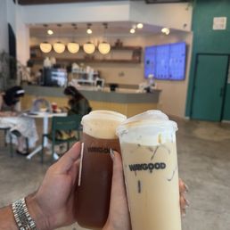 Southern Peach refresher on the right Waygood Latte on the left Southern Peach refresher on the right Waygood Latte on the left