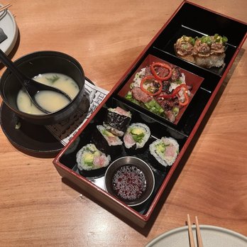 SUSHI-SAN - Miso Soup Vietnamese Pork crispy rice with tuna yuzu yellowtail - Sushi Bars Near Me - Chicago, Illinois