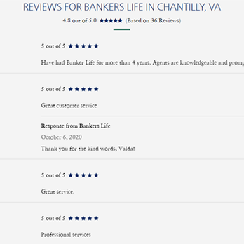 Bankers Life - Actual Reviews from Verified/Actual Clients from our website - Life Insurance Near Me - Chantilly, Virginia