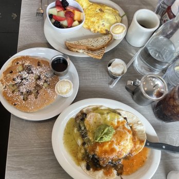 Millie's Cafe - Pasadena - Huevos Ahogados , Monkey Banana Pancake and Red Roasted Pepper, Onion , Spinach Omelette with Fruit. - Breakfast & Brunch Near Me - Pasadena, California Millie's Cafe - Pasadena - Huevos Ahogados , Monkey Banana Pancake and Red Roasted Pepper, Onion , Spinach Omelette with Fruit. - Breakfast & Brunch Near Me - Pasadena, California