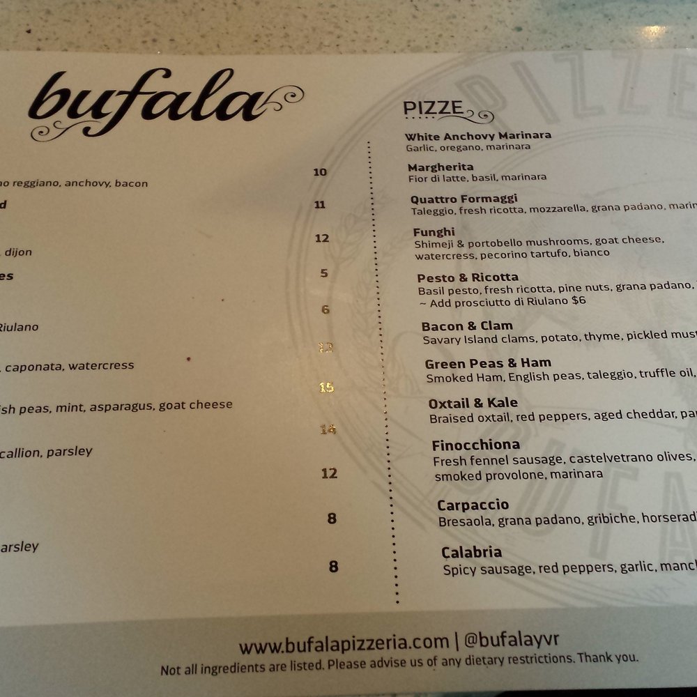 Bufala - Menu - Pizza Near Me - Vancouver, British Columbia Bufala - Menu - Pizza Near Me - Vancouver, British Columbia