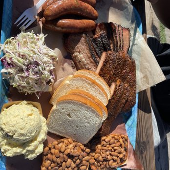 Franklin Barbecue - Sausage, brisket, ribs, pinto beans, Cole slaw, and potato salad - Barbeque Near Me - Austin, Texas Franklin Barbecue - Sausage, brisket, ribs, pinto beans, Cole slaw, and potato salad - Barbeque Near Me - Austin, Texas