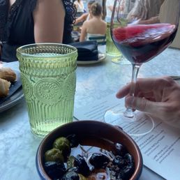 Olives, wine
