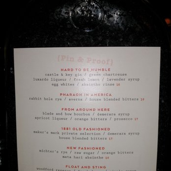 Pin + Proof - Drink menu - Speakeasies Near Me - Louisville, Kentucky