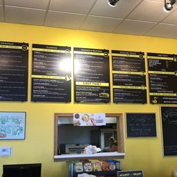 menus on a yellow wall