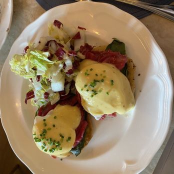Azur Beverly Hills - Eggs Benedict with salmon - poached to perfection. - French Near Me - Beverly Hills, California
