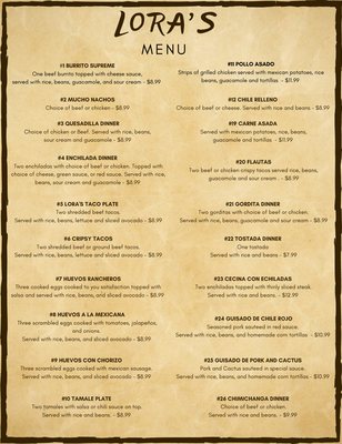 Menu photo 4 Lora's Authentic Mexican Restaurant Ringwood, OK