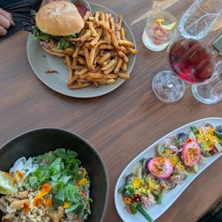 Flora’s Restaurant - Thai peanut bowl, tuna, salmon burger