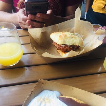 The Biscuit Bar - Hot Nashville chicken with mimosa - Breakfast & Brunch Near Me - Plano, Texas