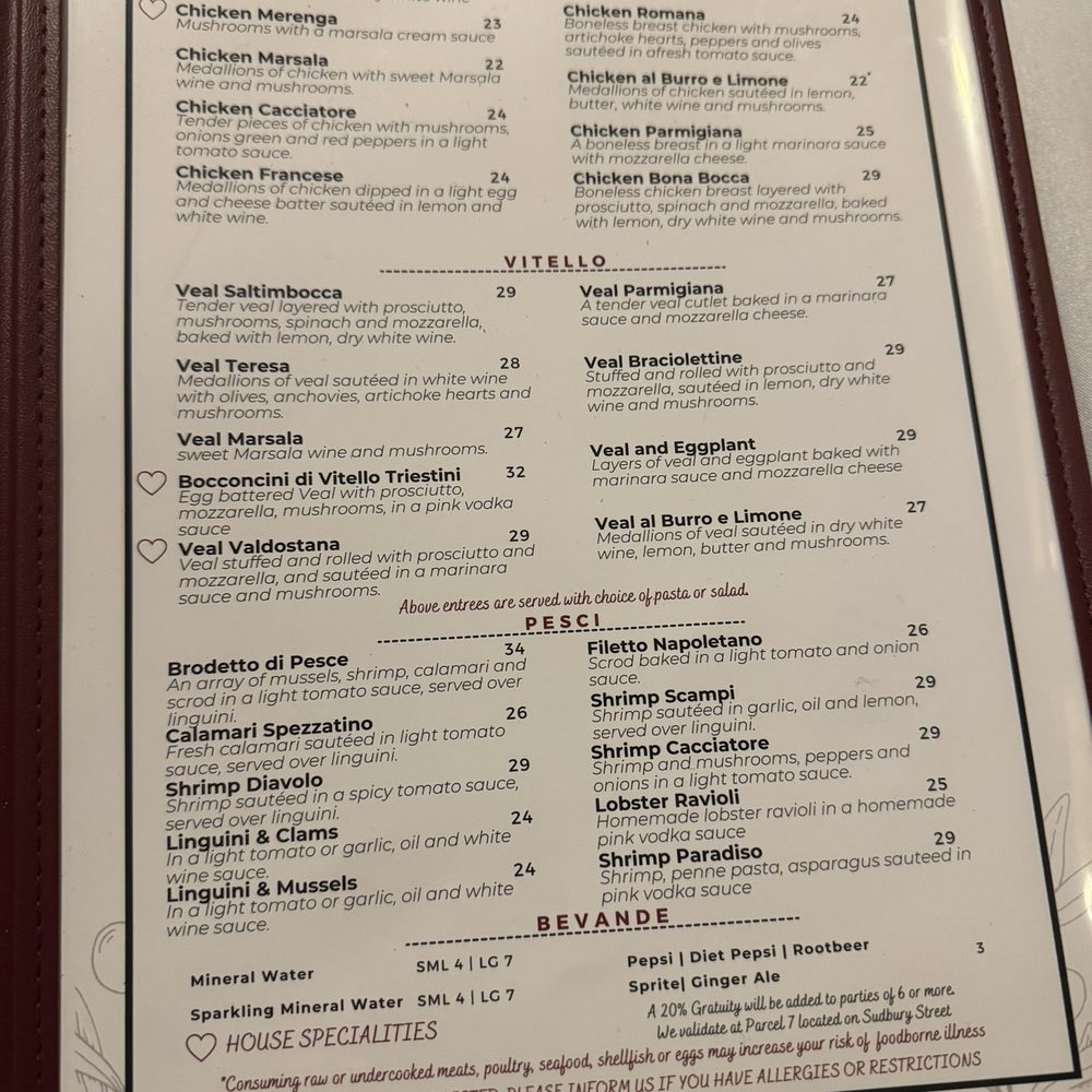 L'Osteria - Menu - Italian Near Me - Boston, Massachusetts