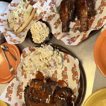 Phil's BBQ - Baby Back Rib Dinner w/ potato salad (large) & added Beef Ribs & Phil's sausage sandwich - Barbeque Near Me - San Diego, California Phil's BBQ - Baby Back Rib Dinner w/ potato salad (large) & added Beef Ribs & Phil's sausage sandwich - Barbeque Near Me - San Diego, California