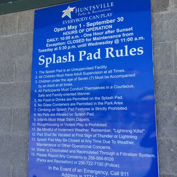 Brahan Spring Park - Splash pad rules and hours - Parks Near Me - Huntsville, Alabama Brahan Spring Park - Splash pad rules and hours - Parks Near Me - Huntsville, Alabama