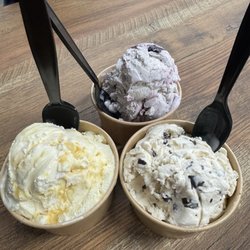 Hokey Pokey Honeycomb, Mint Chipper, and Huckleberry Cheesecake.