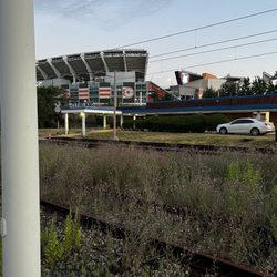 Amtrak - The station is right by the browns stadium. The entrance is hidden.