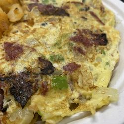 Broadway Coffee Shop - Broadway Omelette $10 Pastrami, onions, green peppers, American cheese