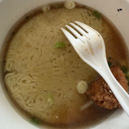 The gelatinous mold of noodles. All three bowls looked like this. Other ingredients under, hidden from the world. The gelatinous mold of noodles. All three bowls looked like this. Other ingredients under, hidden from the world.
