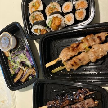 Hando - Shrimp Katsu CUT, Salmon CUT, Chicken Skewers, Beef Skewers, Eggplant Agedashi - Sushi Bars Near Me - Houston, Texas Hando - Shrimp Katsu CUT, Salmon CUT, Chicken Skewers, Beef Skewers, Eggplant Agedashi - Sushi Bars Near Me - Houston, Texas