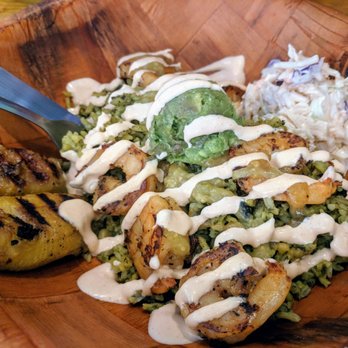 The Tiny Turtle - Large sofrito bowl with grilled shrimp - Caribbean Near Me - Cocoa Beach, Florida